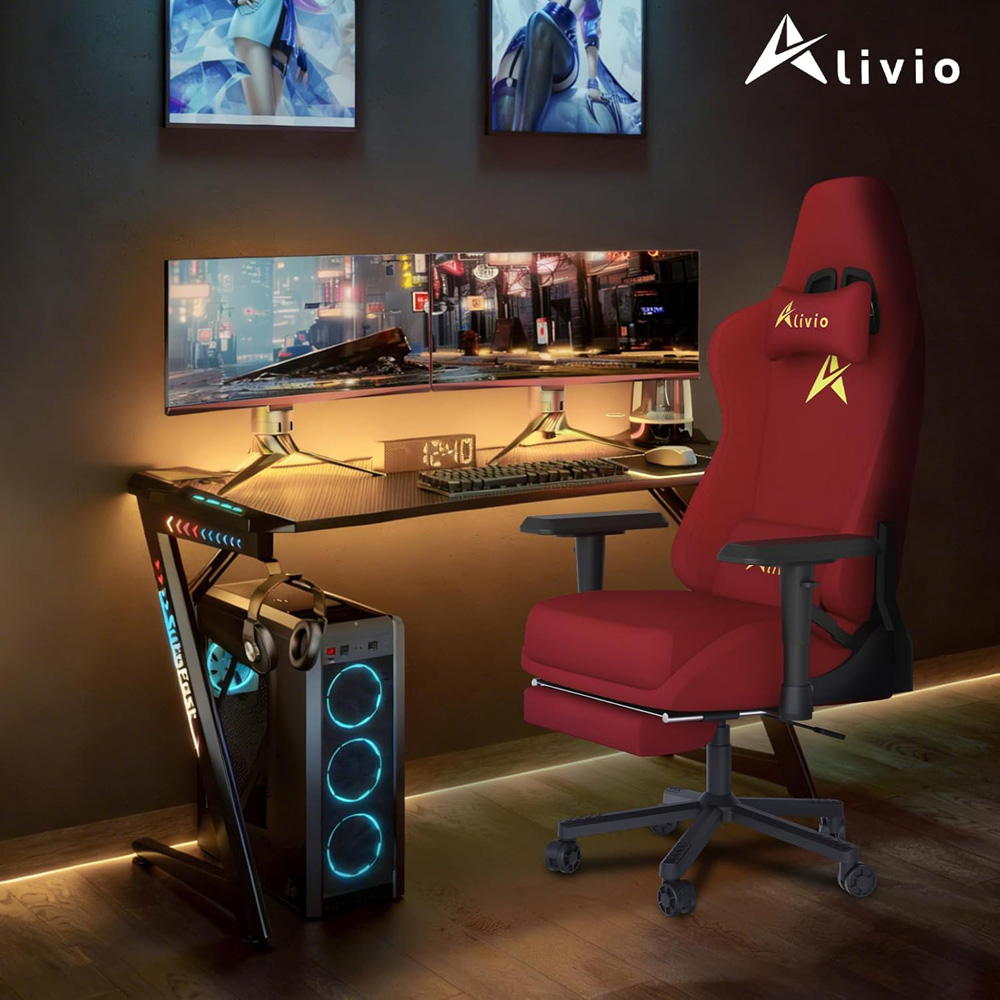 Alivio Red Velvet Reclining Gaming Chair with Lumbar and Headrest Support Image 3