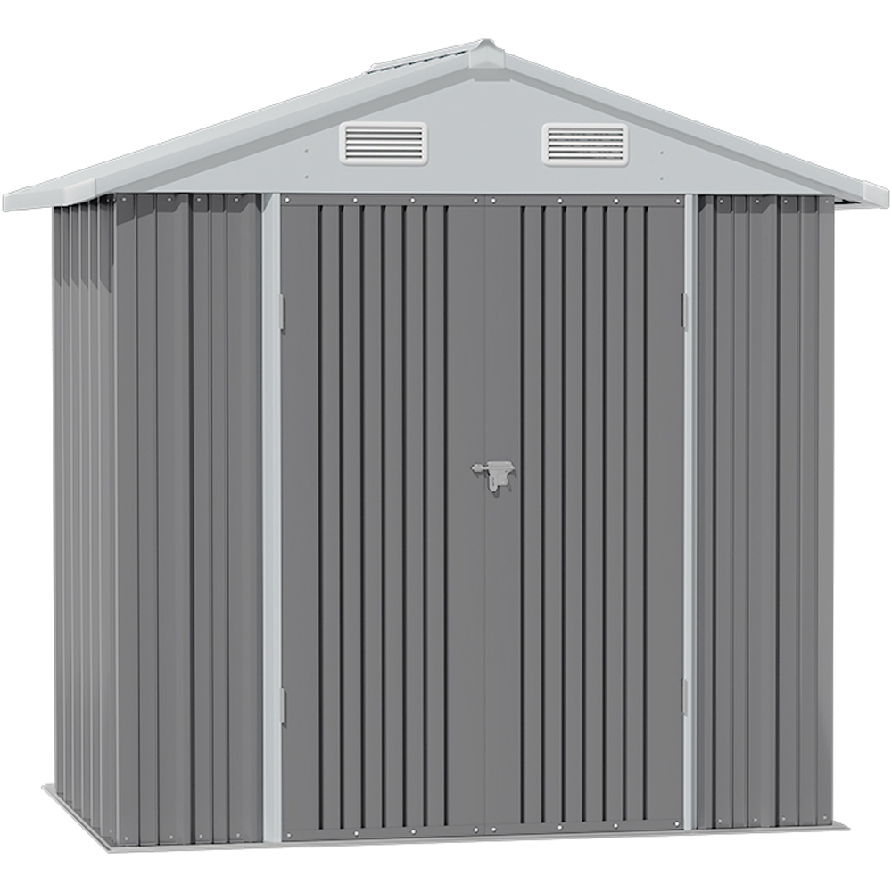Living and Home 6 x 8ft Grey and White Metal Apex Garden Storage Shed Image 1
