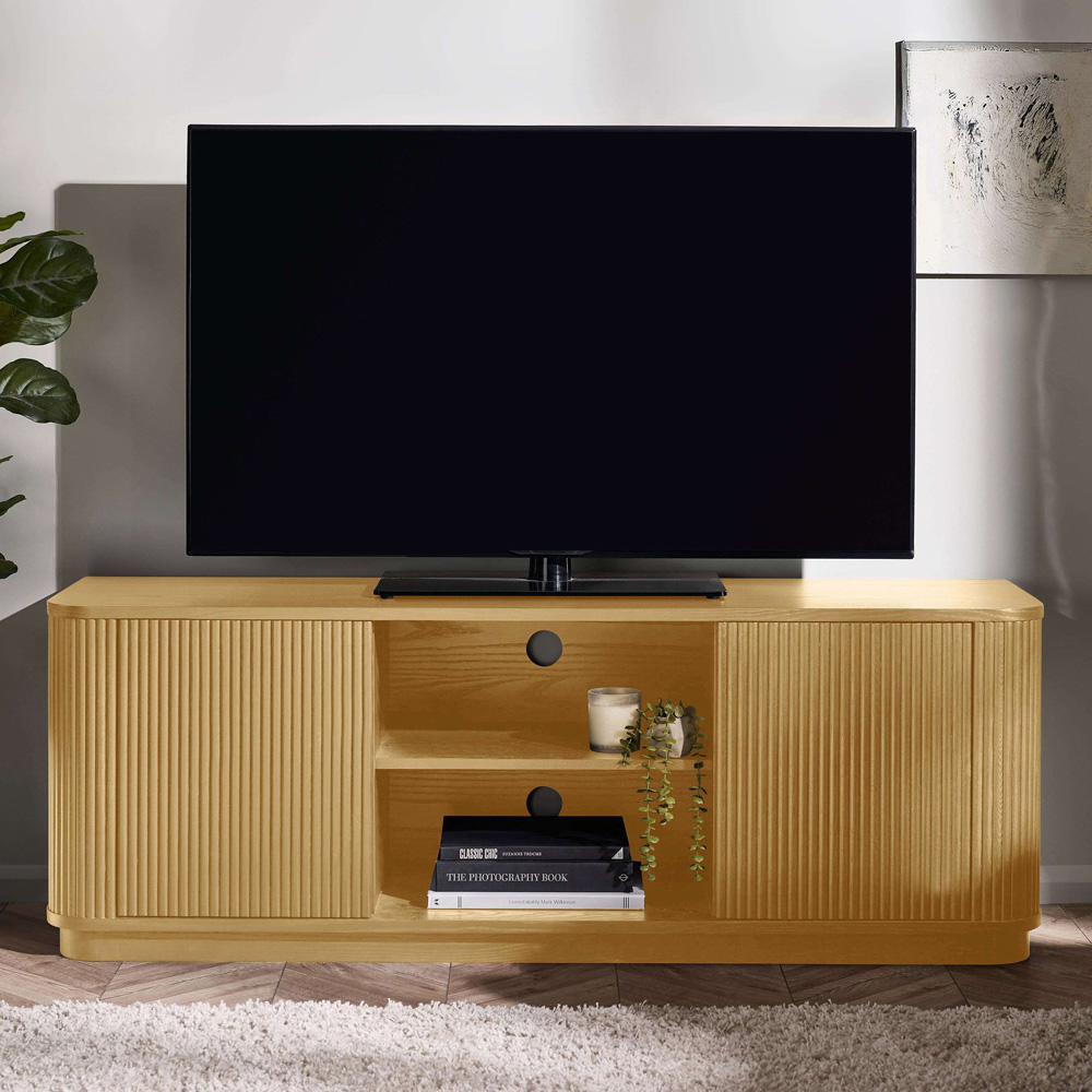 Julian Bowen Louis 2 Door 2 Shelf Light Oak Effect Fluted TV Unit Image 1