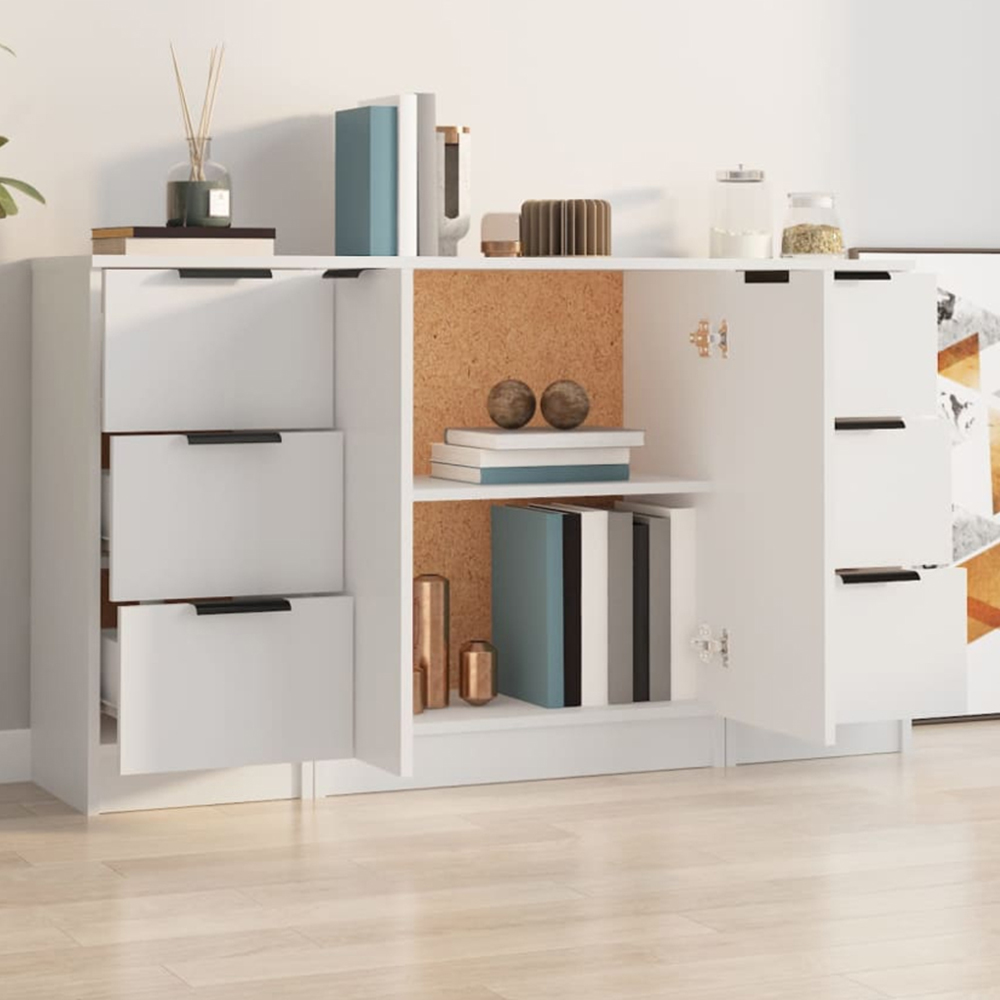 vidaXL 2 Door 6 Drawer White Sideboard 3 Piece Image 1