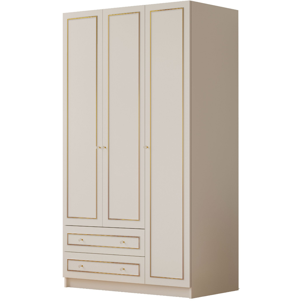 Evu MARIE 3 Door 2 Drawer Gold and White XL Wardrobe Image 2