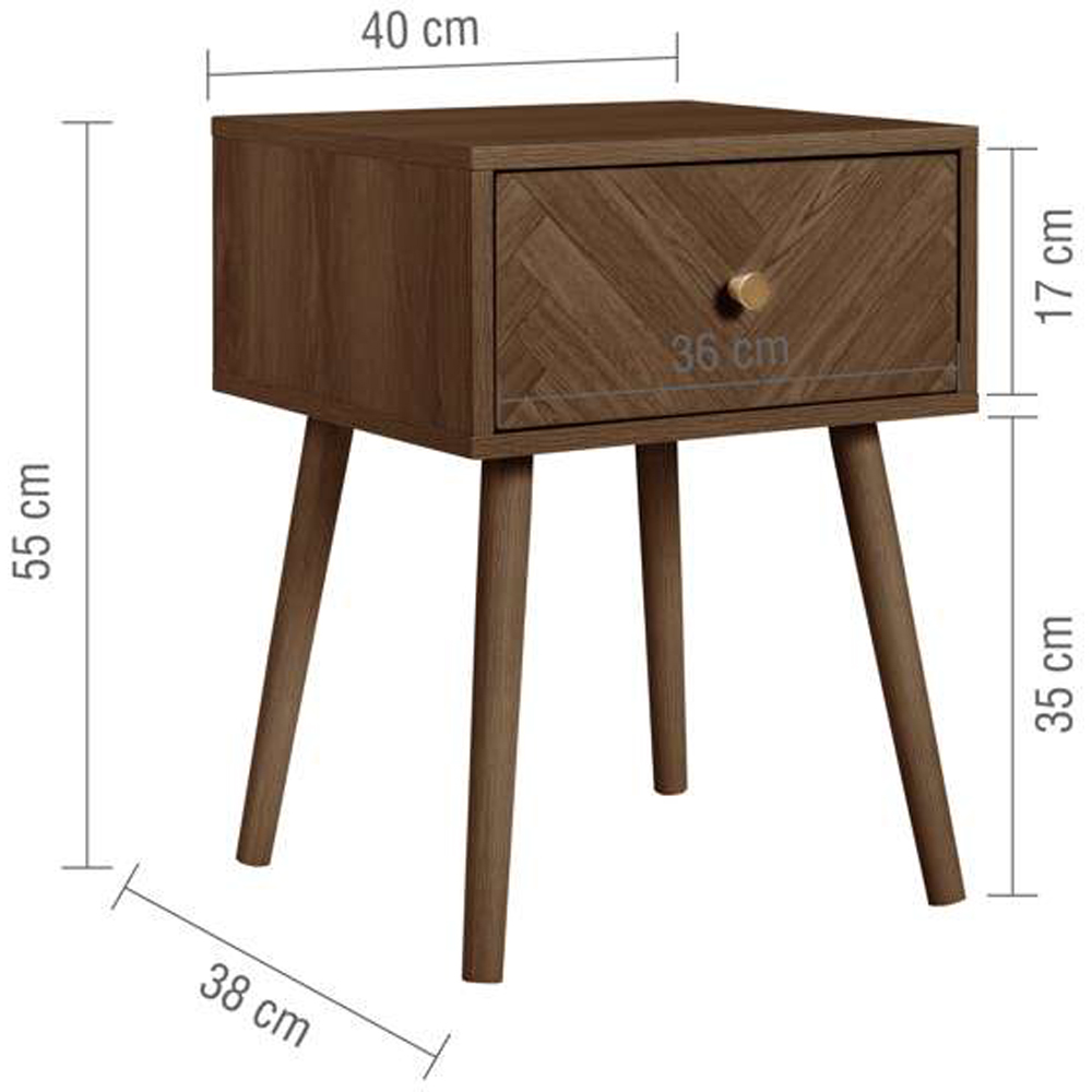 Herringford Single Drawer Walnut Chevron Bedside Table Image 8