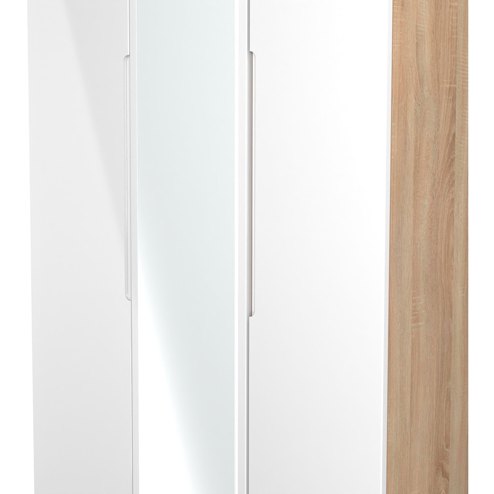 Crowndale Milan 3 Door White Gloss and Bardolino Oak Tall Mirrored Wardrobe Ready Assembled Image 5