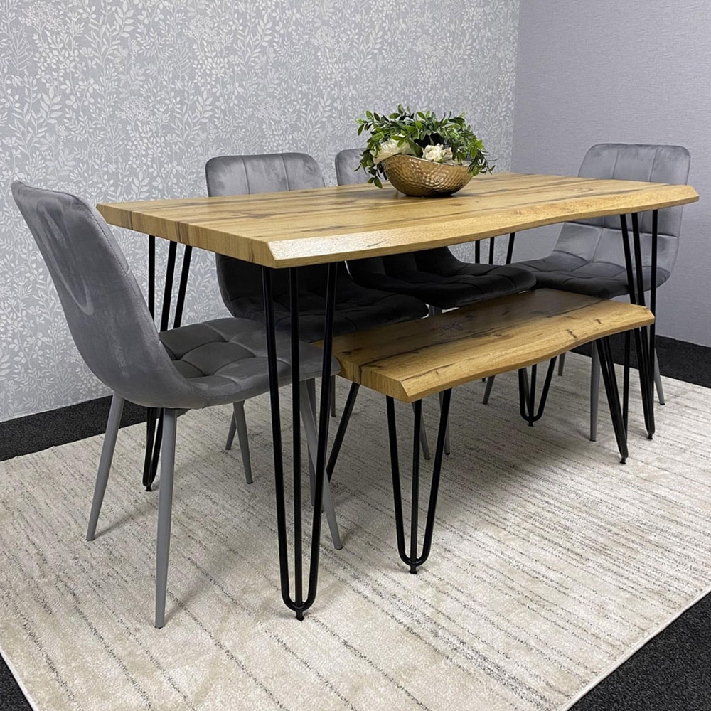 Kosy Koala 6 Seater Velvet Wooden Dining Set with Bench Grey Image 1