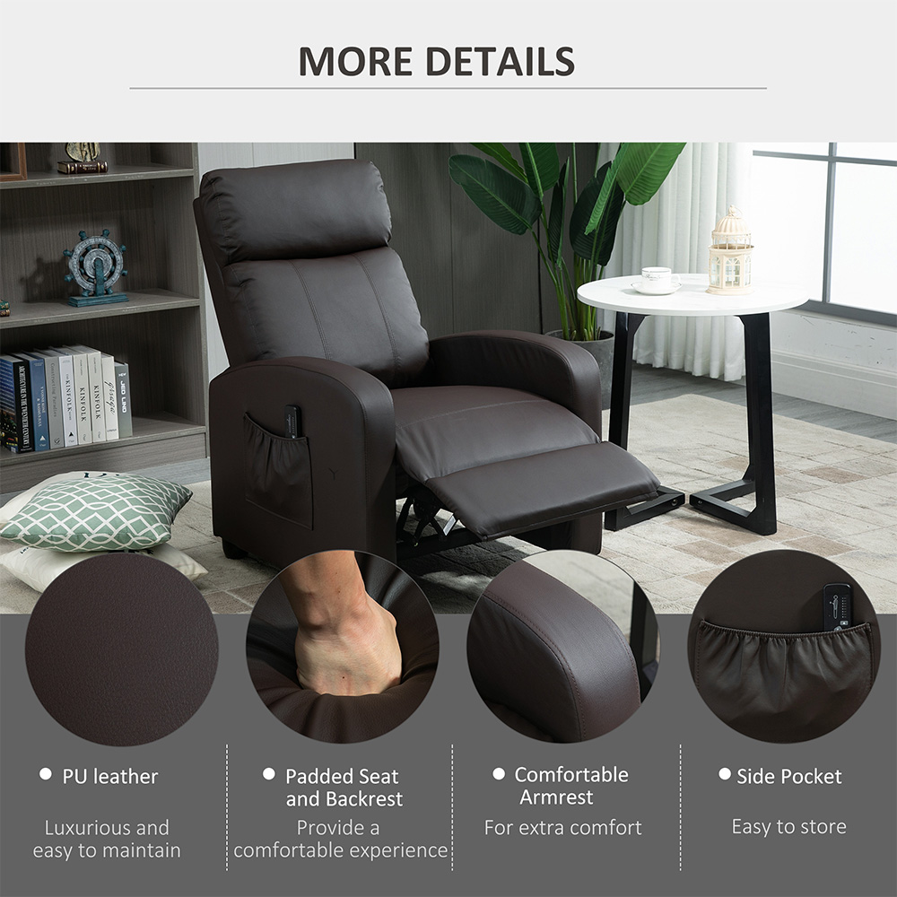 Portland Brown PU Leather Recliner Massage Chair with Remote Image 6
