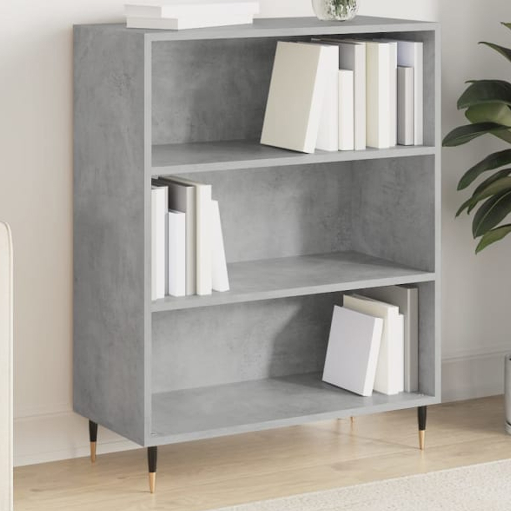 vidaXL 3 Shelf Concrete Grey Bookcase Image 1