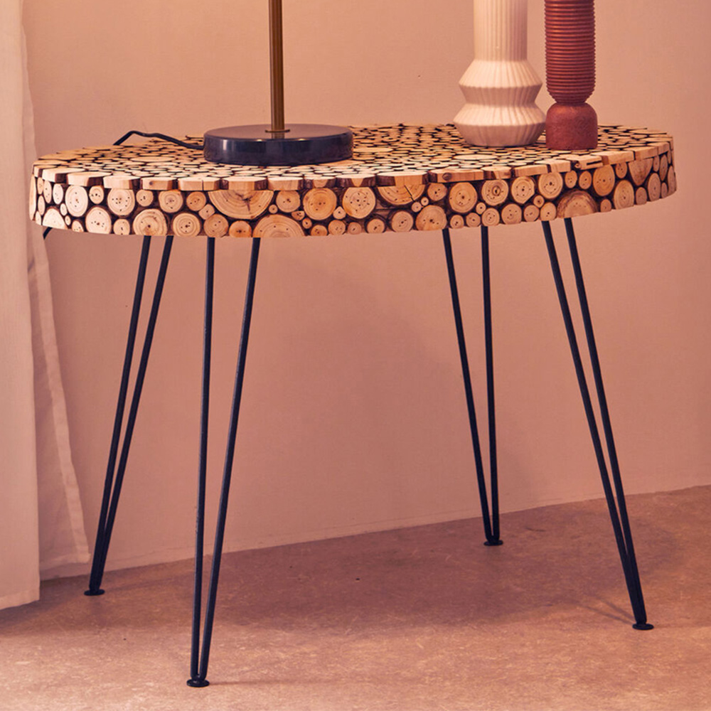 Premier Housewares Wooden Finish Oval Coffee Table with Hairpin Legs Image 1