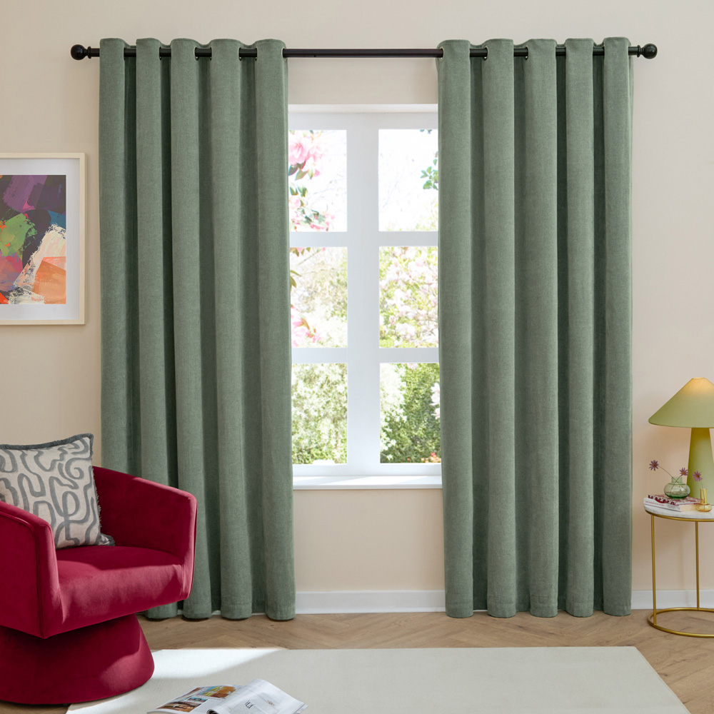 Furn Green Soft Chenille Blackout Eyelet Curtains 229 x 229cm Image 5