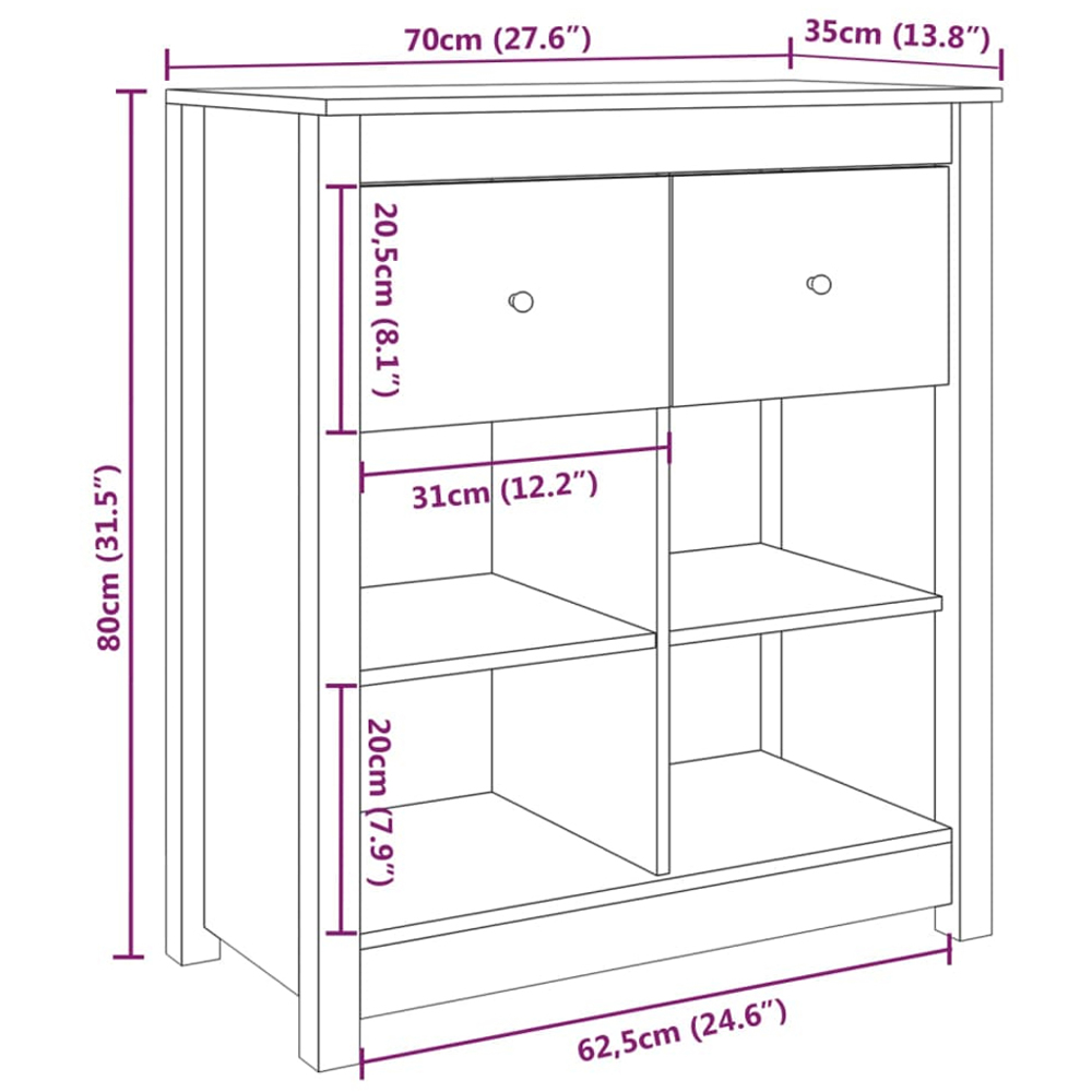 vidaXL 2 Drawer 4 Shelf Natural Pine Wood Sideboard Image 9