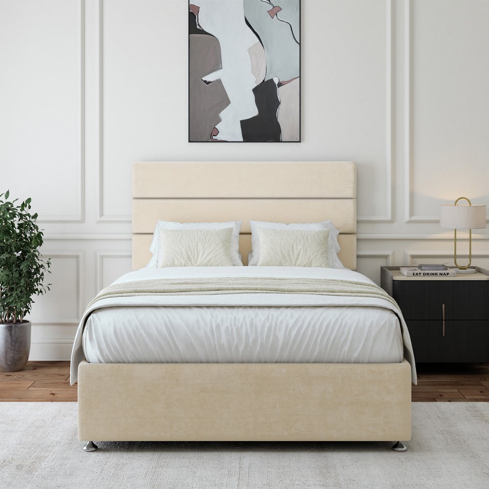 Bedmaster Small Double Cream Naples Velvet Divan Base with Milan Headboard Image 3