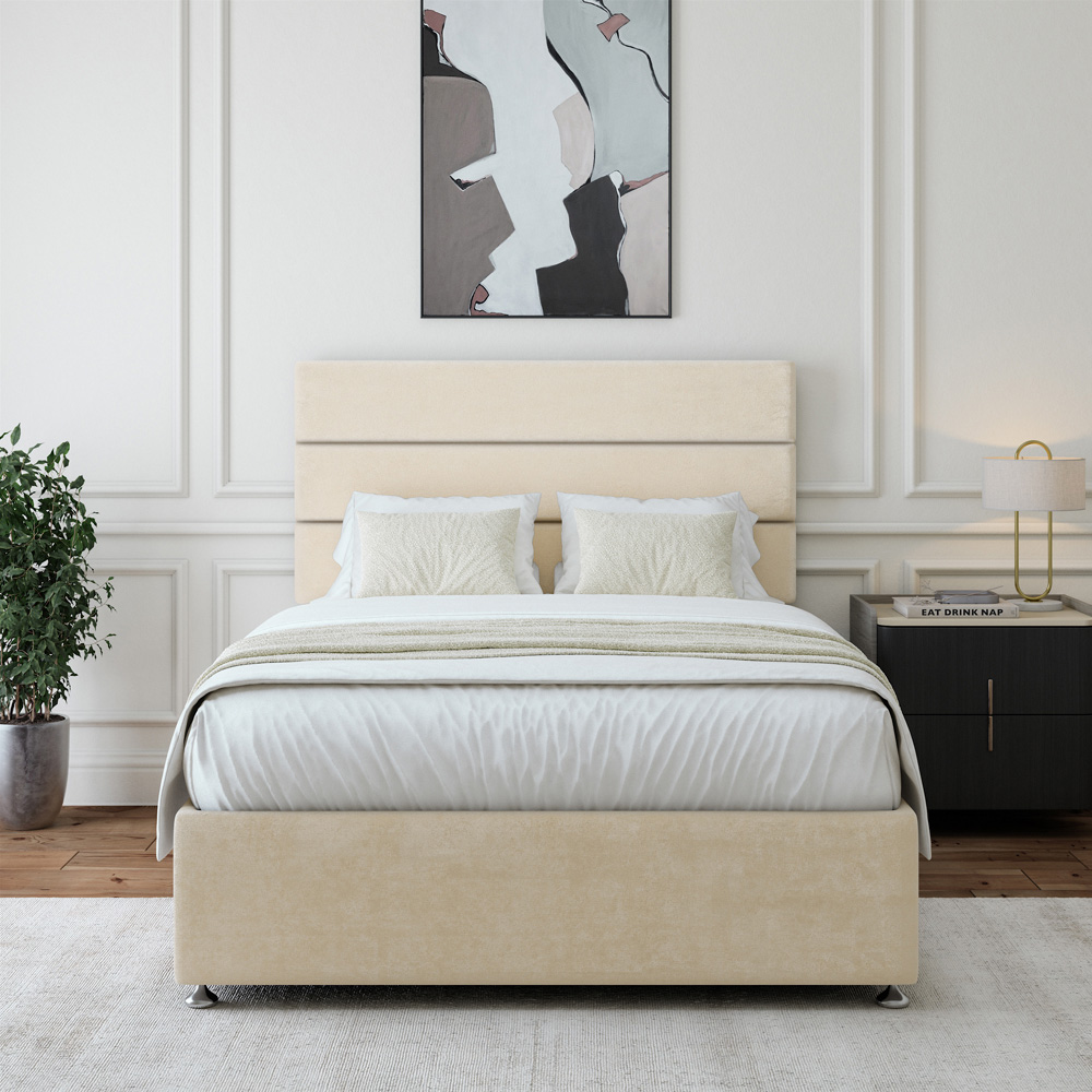 Bedmaster King Size Cream Naples Velvet Divan Base with Milan Headboard Image 3