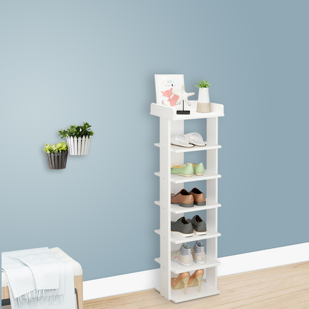 Living and Home 7 Tier White Wooden Open Shoe Rack Image 6