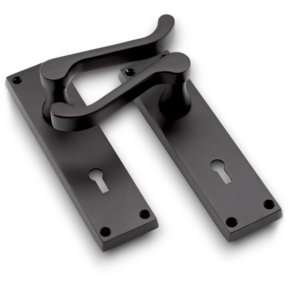 Spira Brass Victorian Matt Black Scroll Lock Lever Door Handle 2 Pack Image 3