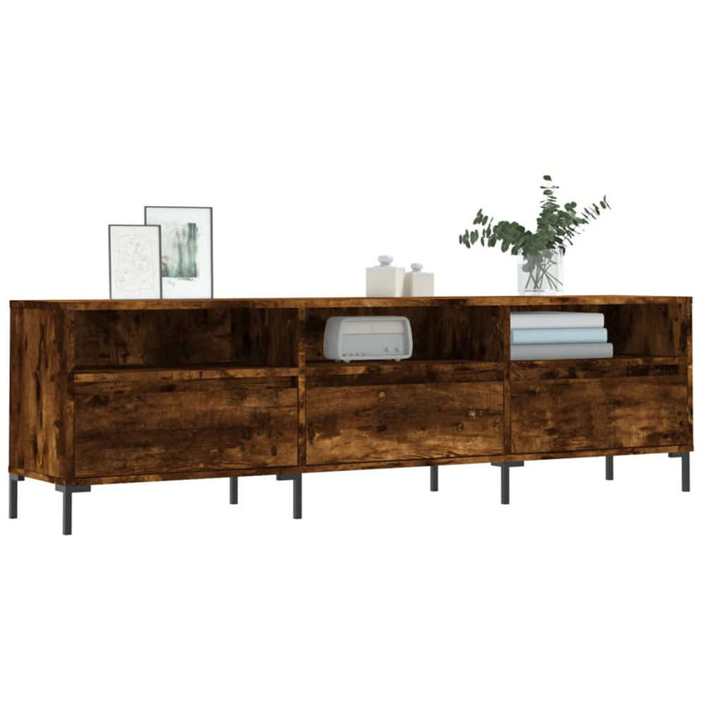 vidaXL 3 Door 3 Shelf Smoked Oak Wide TV Cabinet Image 3