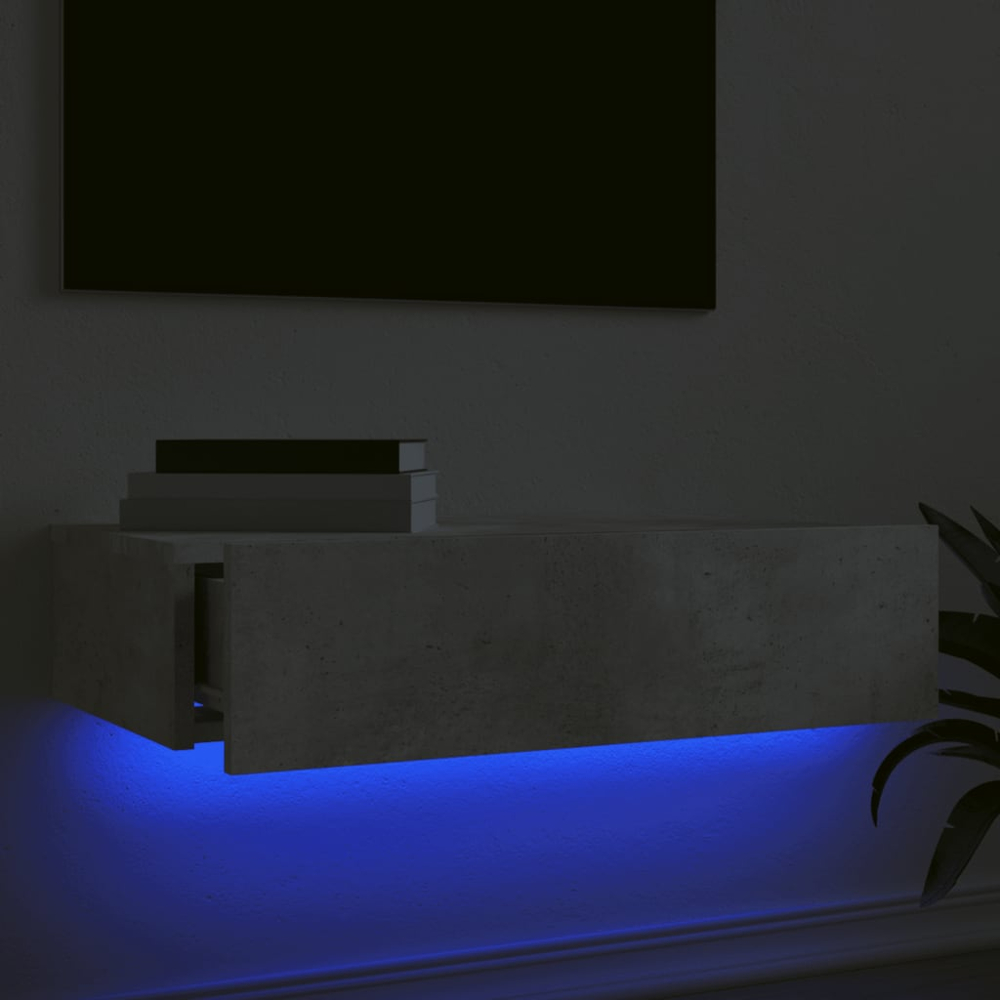 vidaXL Single Drawer Concrete Grey Wall Mounted TV Cabinet with LED Lights Image 8