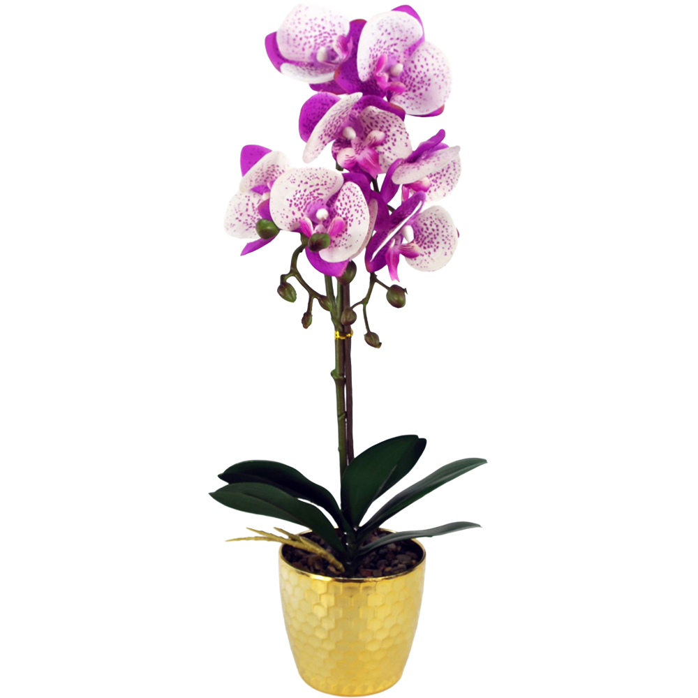 Leaf Purple and White Phalaenopsis Orchid Artificial Plant with Gold Pot 50cm Image 1