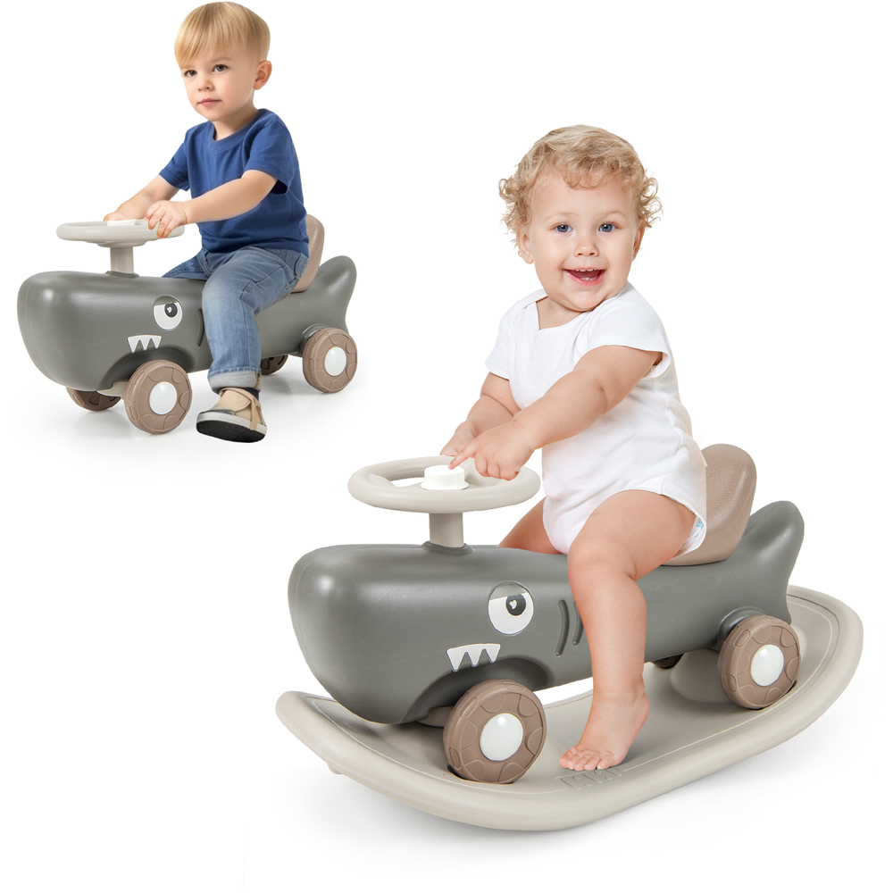 Costway Kids Grey 3 in 1 Convertible Rocking Horse Image 3