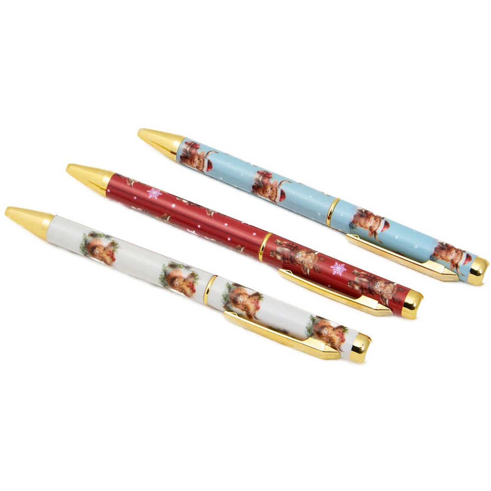 Pack of 3 Christmas Highland Cow Pens Image 2