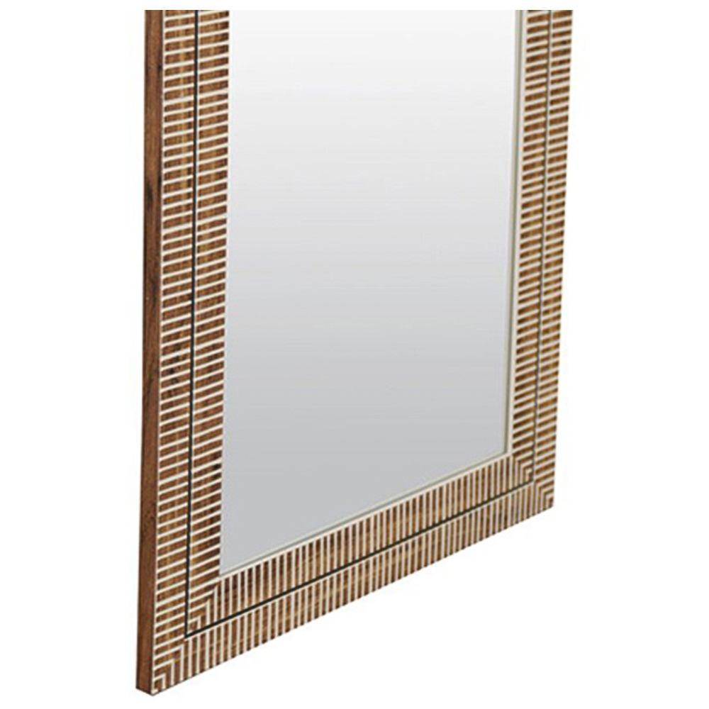 Nyla Wood Effect Striped Mirror - Brown Image 4