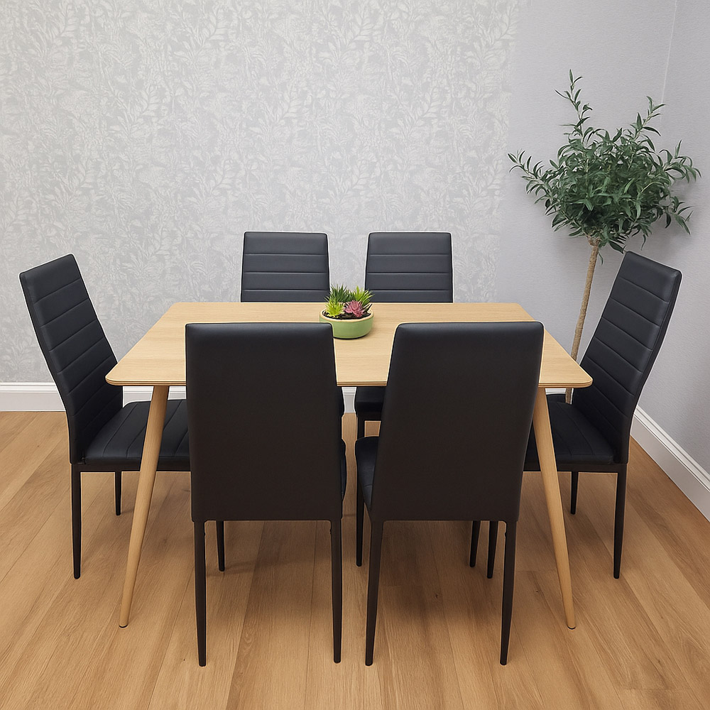 Kosy Koala 6 Seater Faux Leather Wood Dining Set Black Image 6