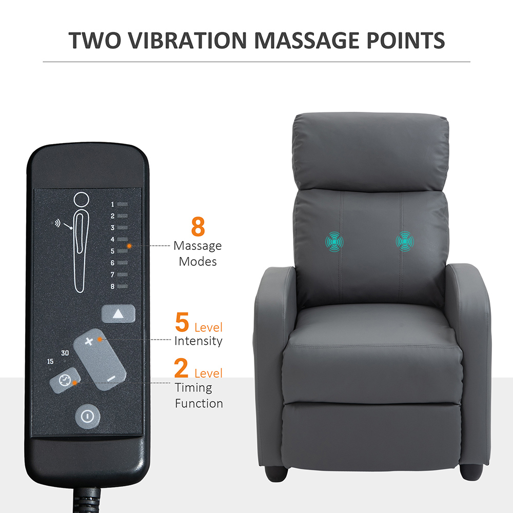 Portland Grey PU Leather Massage Recliner Chair with Remote Image 5