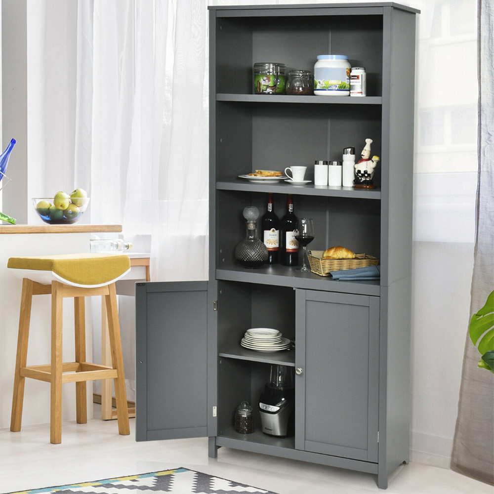 Costway 2 Door 3 Shelf Grey Bookcase Image 1