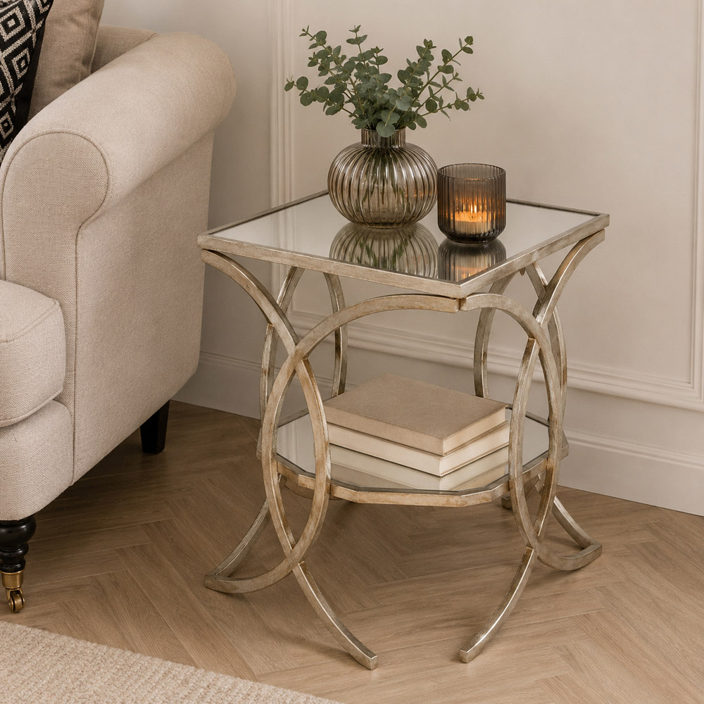 Premier Housewares Zariah Single Shelf Silver Finish Cross Design Side Table Image 4