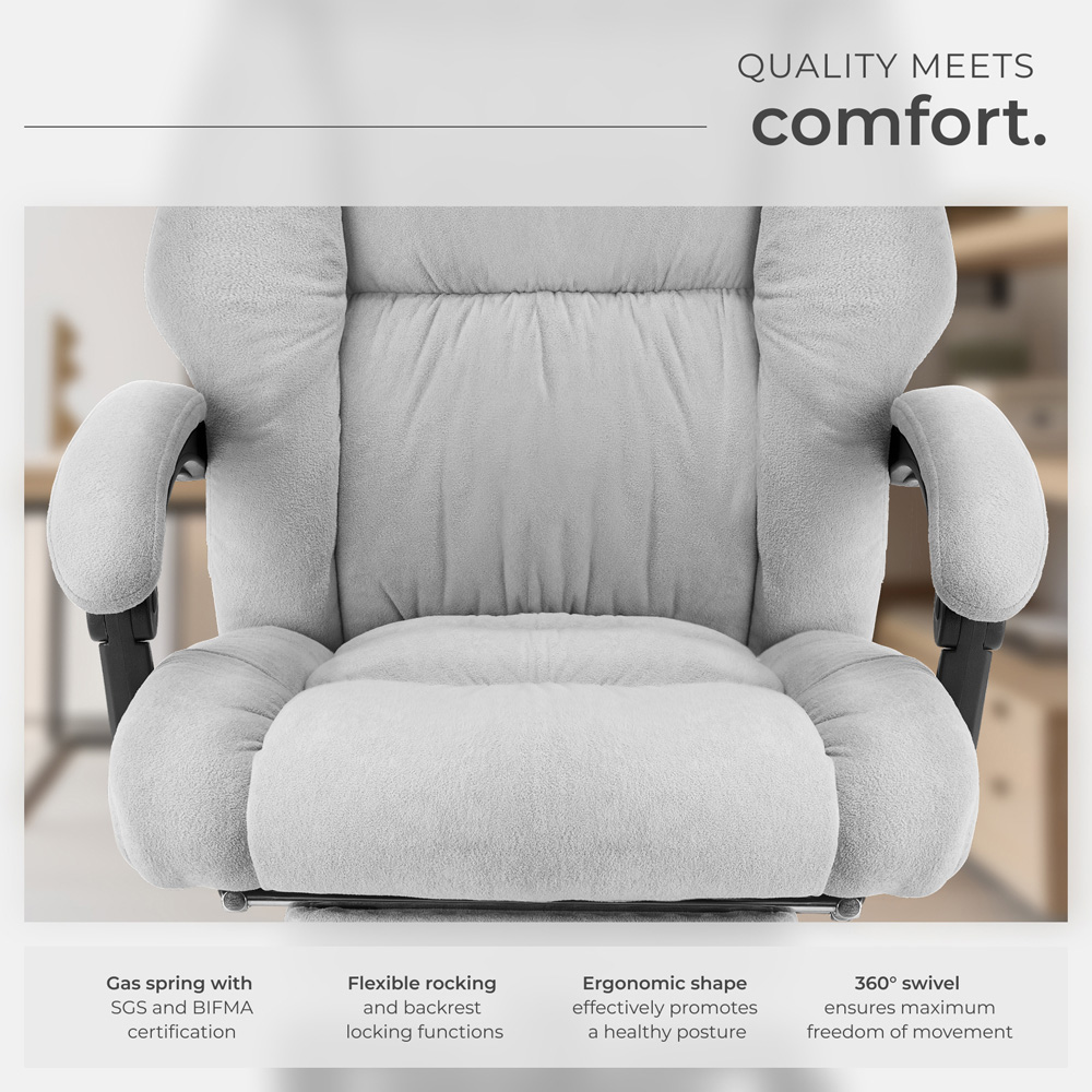 tectake Gillian Grey Office Chair with Folding Footrest Image 7