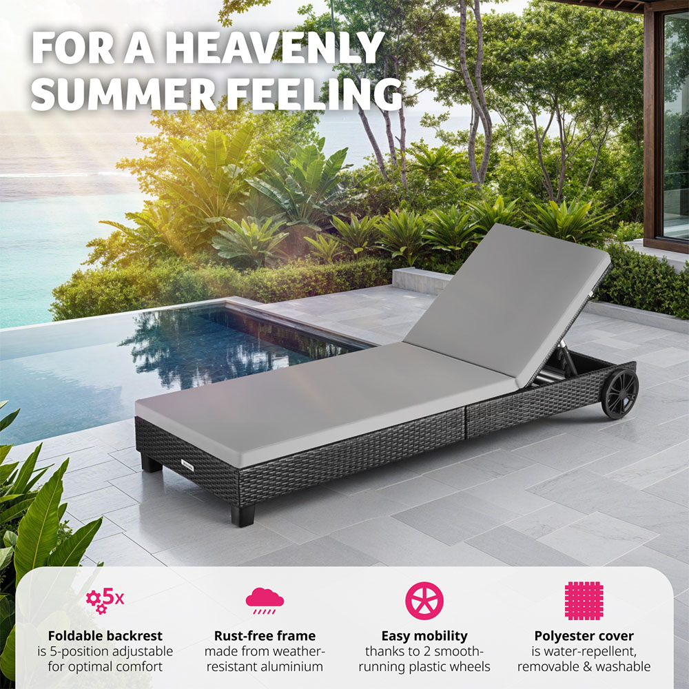 tectake Ancona Black 5 Level Adjustable Aluminium Frame Sun Lounger Image 3