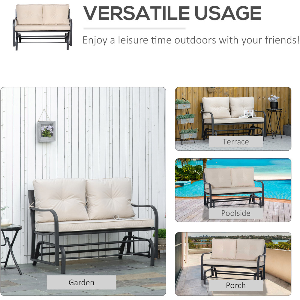 Outsunny 2 Seater Khaki Steel Glider Bench with Armrest Image 6