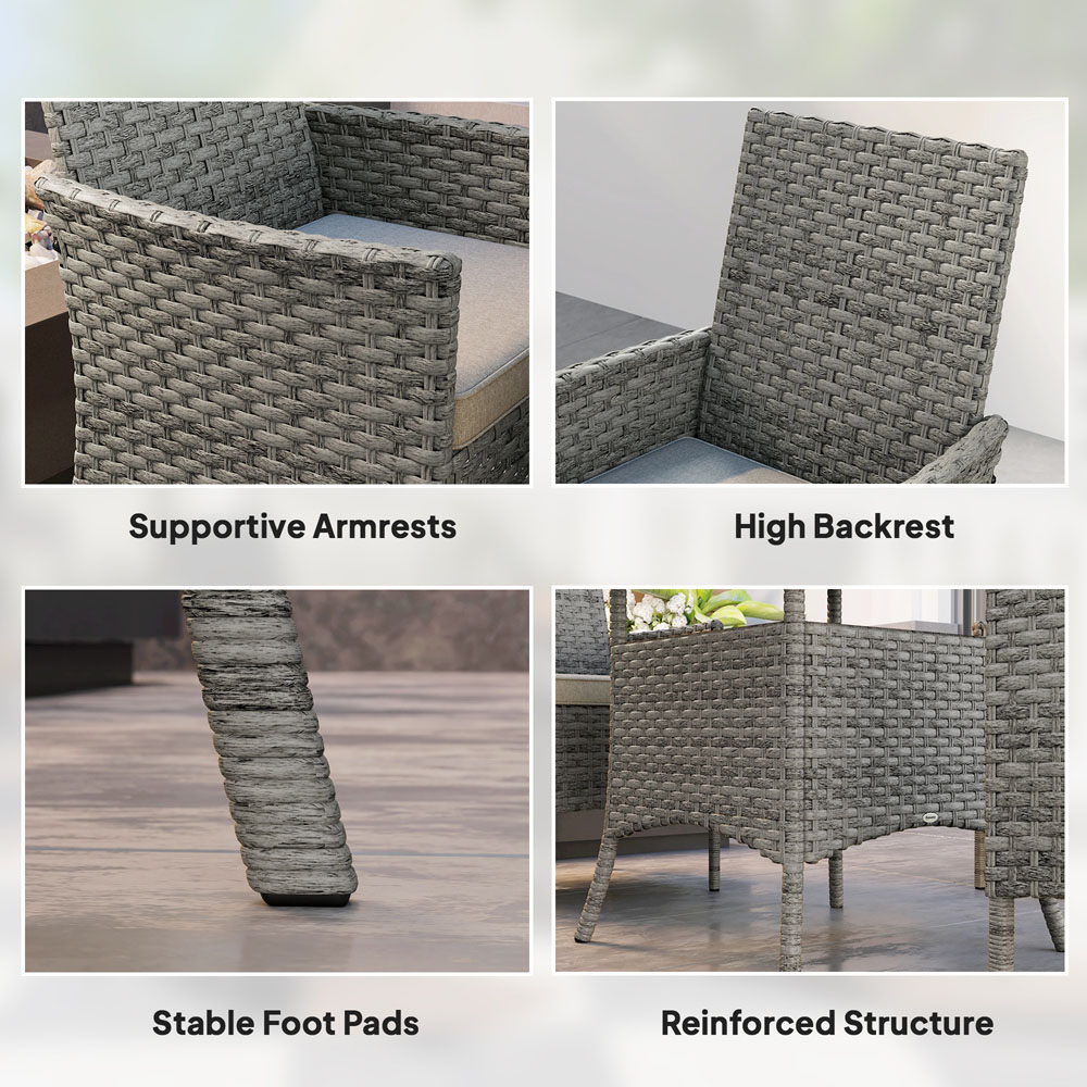 Outsunny 4 Seater Grey Rattan Patio Dining Set with Cushions Image 7
