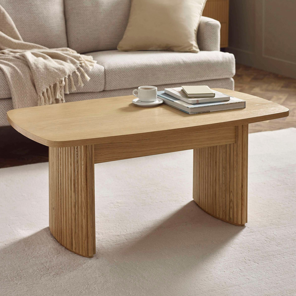 Julian Bowen Louis Light Oak Effect Fluted Compact Coffee Table Image 1