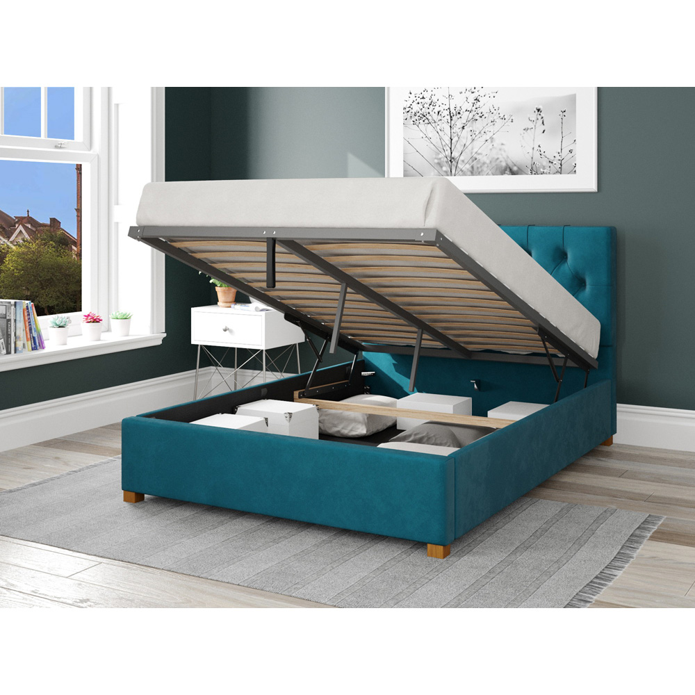 Aspire Olivier Single Teal Plush Velvet Ottoman Bed Image 2