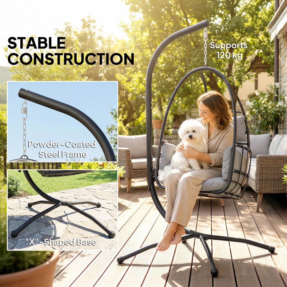 Outsunny Dark Grey Hanging Hammock Egg Chair with Stand Image 4