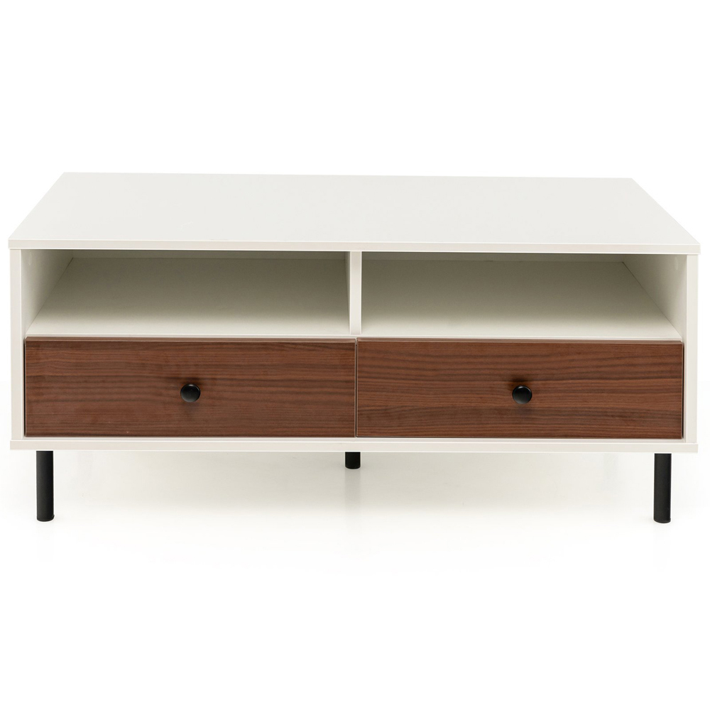 Costway 2 Drawer 2 Shelf White Coffee Table Image 2