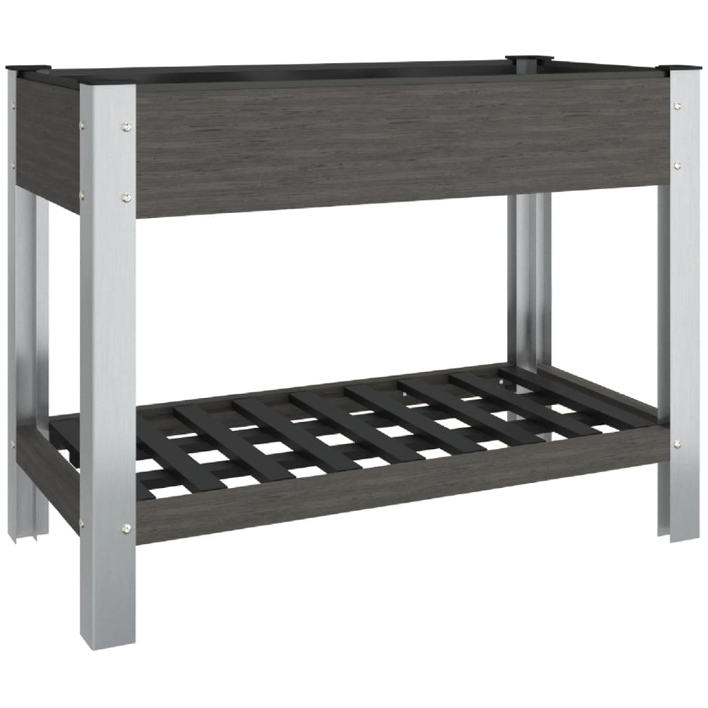 vidaXL Grey Wood Plastic Raised Garden Bed with Shelf 75 x 100 x 50cm Image 1