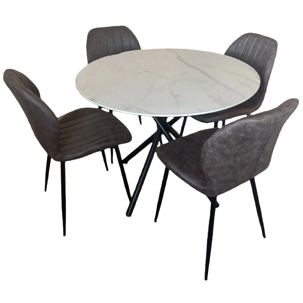 Indoor Living Seattle 4 Seater Grey Jaydn Leather Dining Table Set Image 2