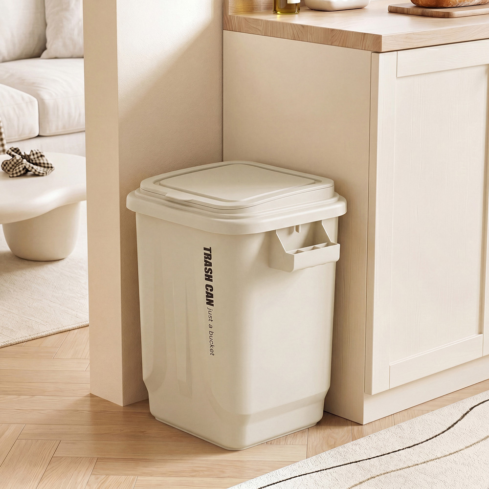 Living and Home Stackable Cream Industrial Style Flip Lid Rubbish Bin 32L Image 2