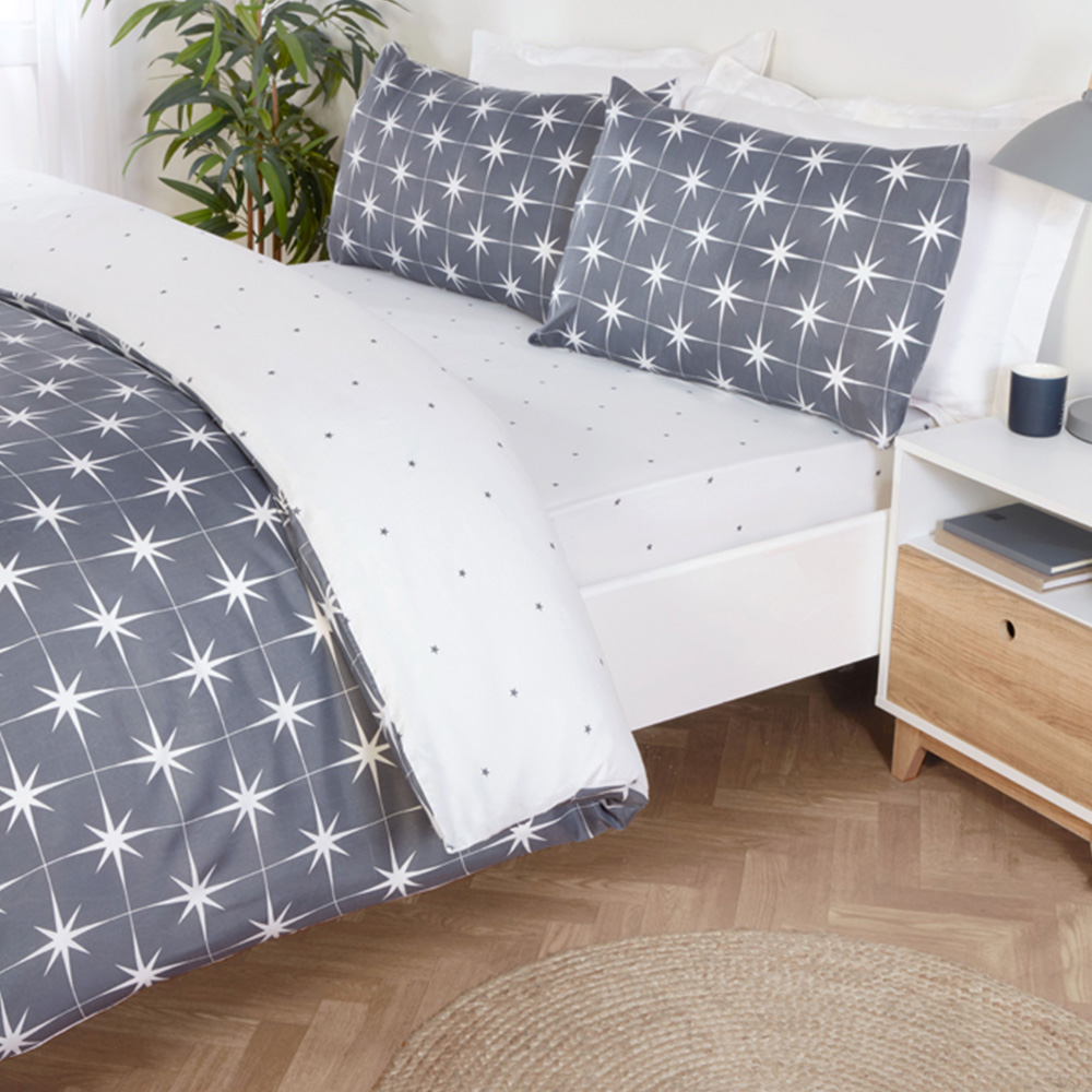 Serene Northern Stars Single Grey Microfibre Fabric Duvet Set Image 4