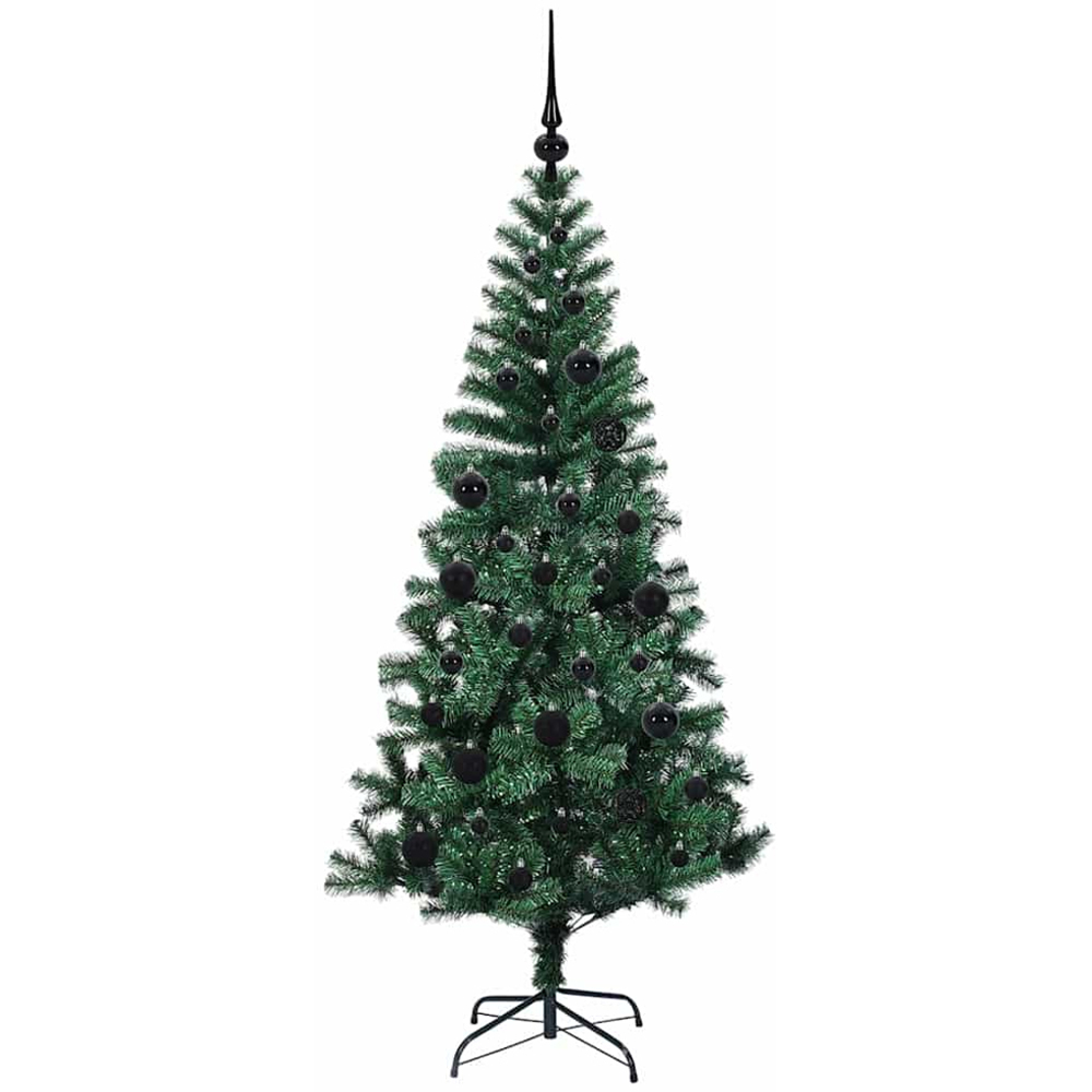 vidaXL Pre-Lit Black Baubles Green Artificial Christmas Tree 5ft Image 4