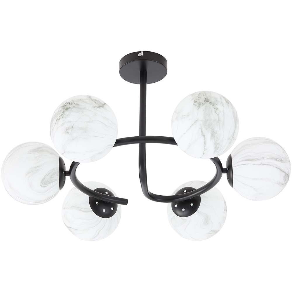Living and Home Screw E27 Black and White 6 Marble Effect Glass Semi Flush Mount Ceiling Light Image 1