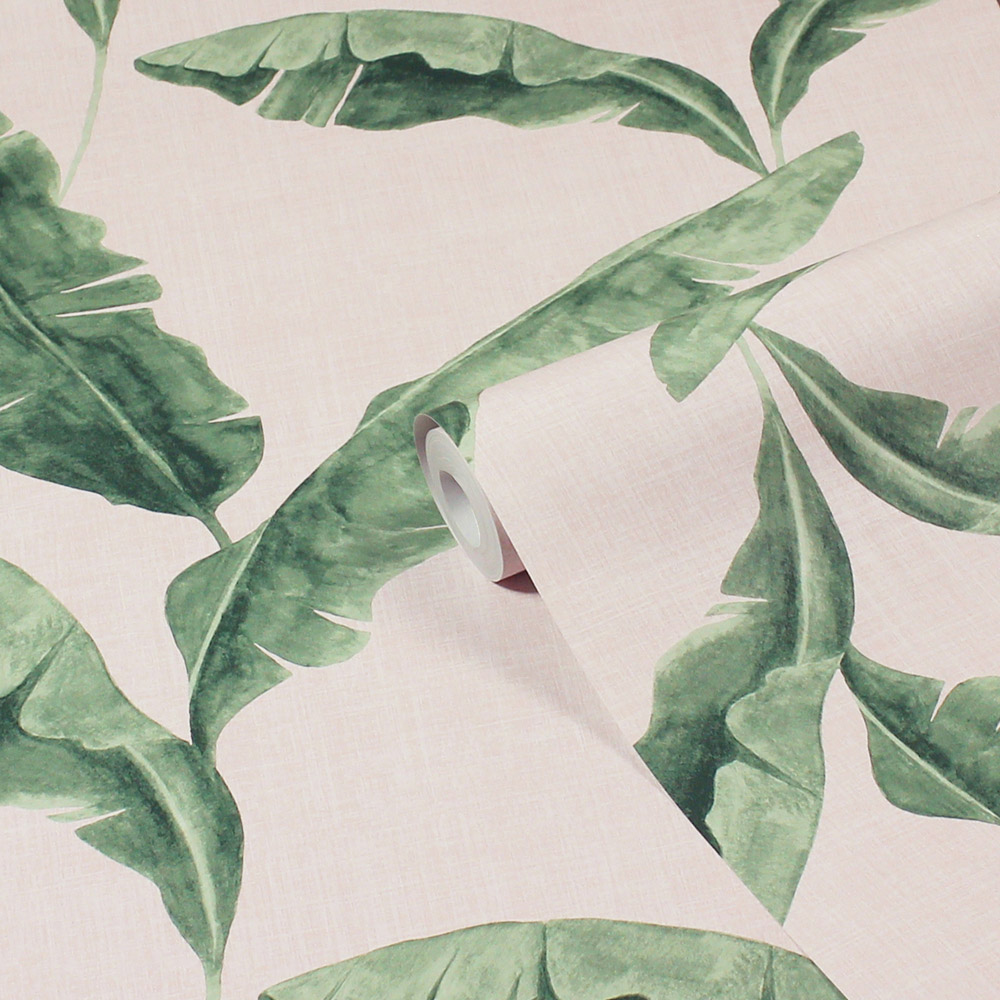 furn. Plantain Tropical Teal and Blush Matte Wallpaper Image 2