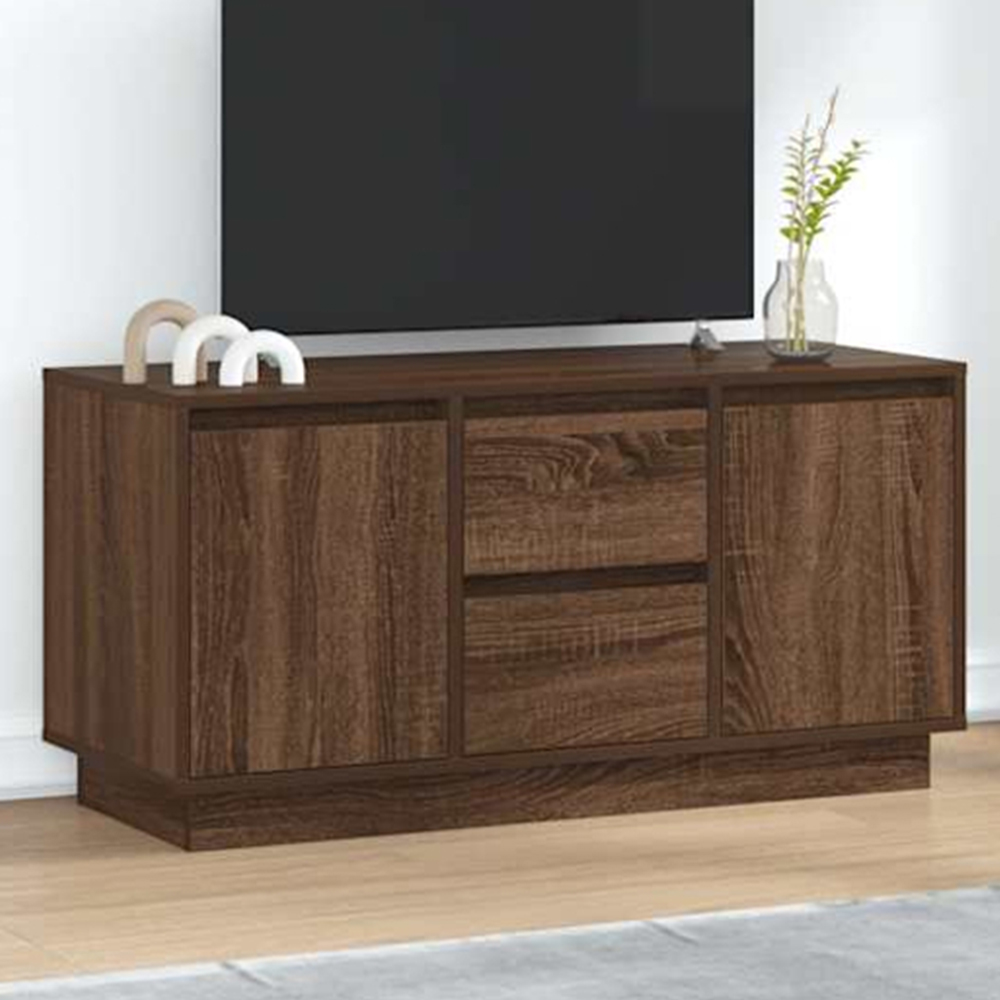 vidaXL 2 Door 2 Drawer Brown Oak Small TV Cabinet with LED Lights Image 1