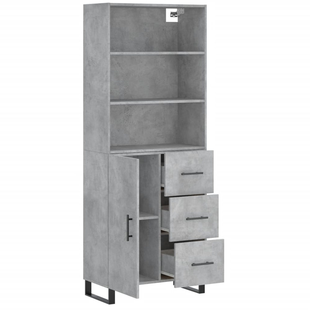 vidaXL Single Door 3 Drawer 3 Shelf Concrete Grey Tall Highboard Image 4