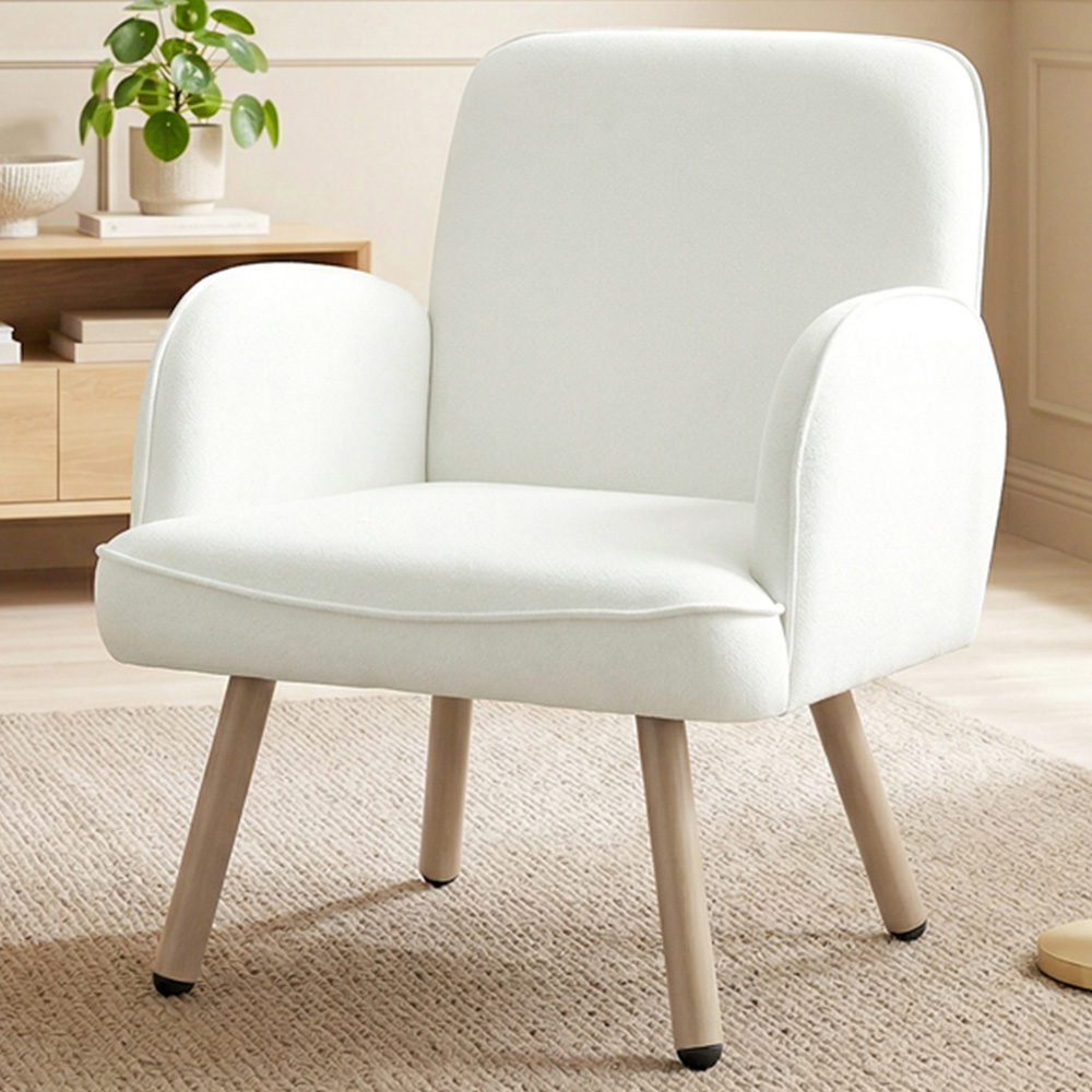 HOMCOM Cream White Velvet Upholstered Spring Cushion Lounge Chair Image 1