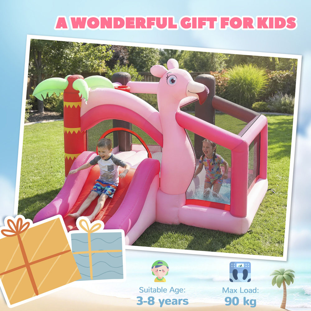 Tommy Toys AIYAPLAY 4-in-1 Kids Pink Flamingo Theme Inflatable Bounce House with Blower 370W Image 3