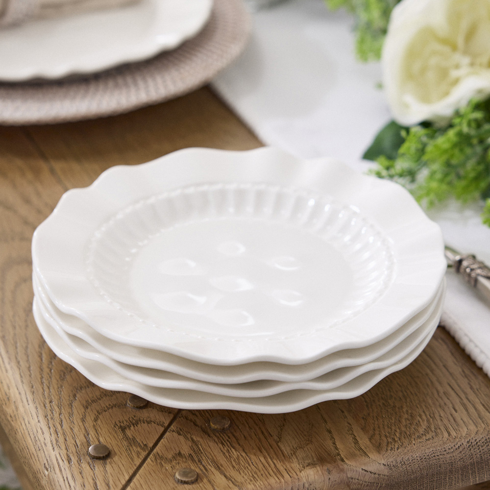 Dibor Rippled Effect White 4 Piece Side Plate Set Image 2
