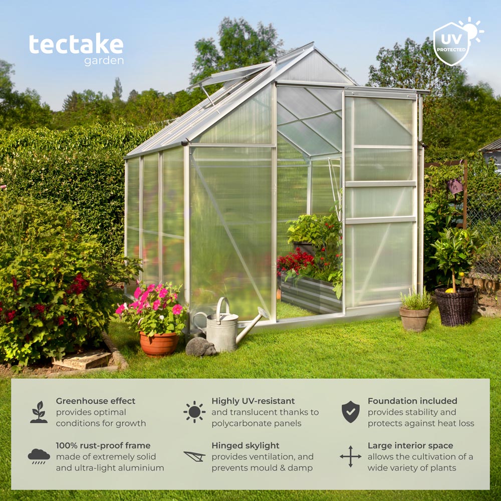 tectake Clear Aluminium 6 x 6.2ft Greenhouse with Foundation Image 6