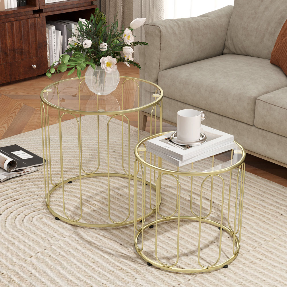 HOMCOM Gold Metal Frame Nesting Coffee Table Set of 2 Image 5