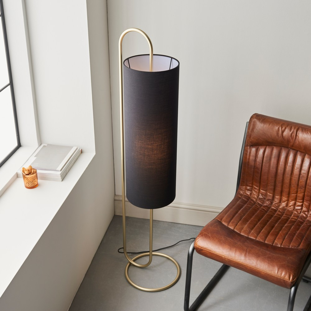 Merano Arenzano Antique Brass and Black Fabric Floor Lamp Image 6